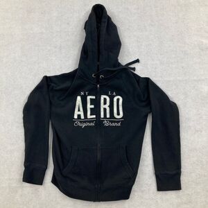 AEROPOSTALE L Black Full Zip Hoodie NY LA AERO Graphic Logo Sweatshirt